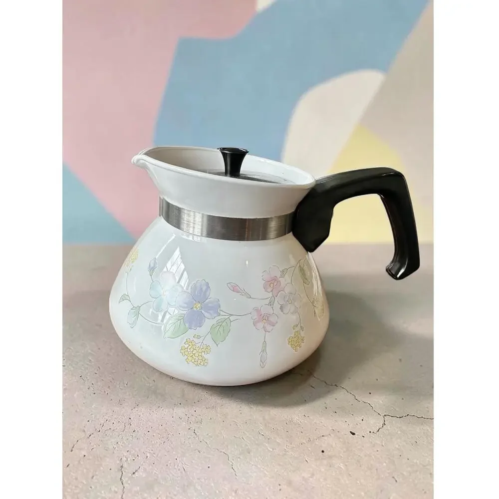 Vintage Corning Ware P-104 Pastel Bouquet 6 Cup Teapot Coffee Pot w/Lid